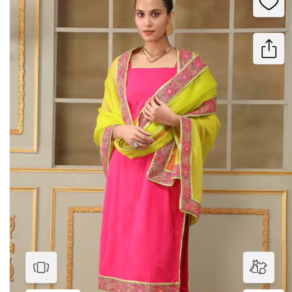 Hot Pink Salwar Kameez with Lime Green Embroidered Dupatta